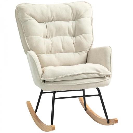 Silla Mecedora con Patas de Madera de Haya y Reposabrazos Mecedora para Lactancia Carga 120 kg para Dormitorio Beige [9]