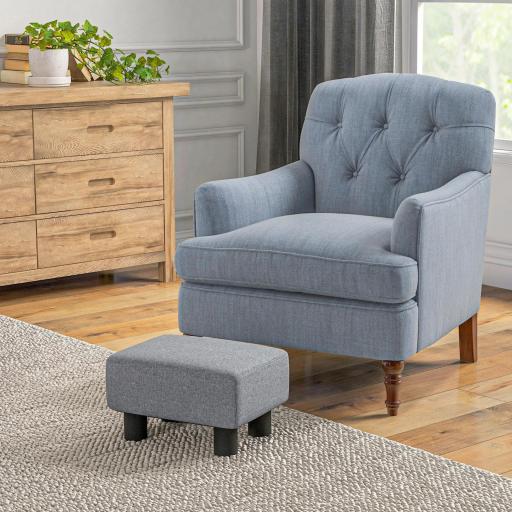 Reposapiés de Salón Taburete Bajo con Asiento Acolchado Rectangular para Sala de Estar Dormitorio 40x30x24 cm Gris