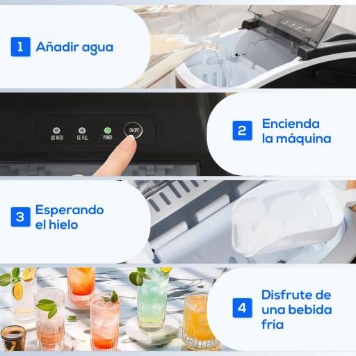 Máquina para Hacer Hielo 12 Kg en 24 Horas 9 Cubitos en 6-12 Minutos Depósito de Agua 1,3 L 22,2x29,4x29 cm Negro [3]