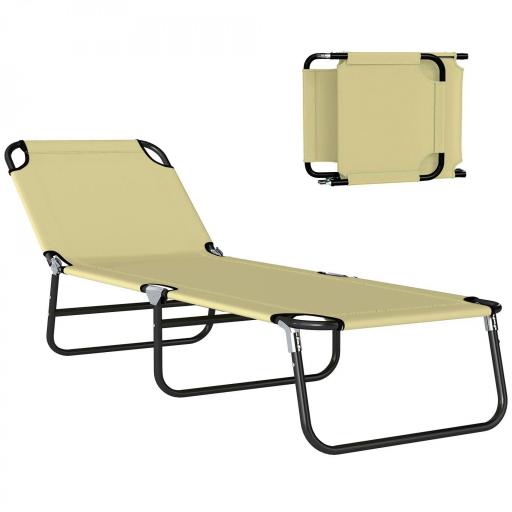 Tumbona Plegable Reclinable con Ángulo Ajustable de 5 Posiciones para Jardín Exterior Piscina Terraza Camping Carga 120 kg 188x56x28 cm Beige [9]