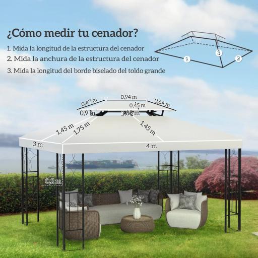 Techo de Repuesto para Cenador 4x3 m Cubierta de Repuesto con Techo Doble 10 Orificios de Drenaje y Protección UV Toldo de Recambio para Pabellón Gazebo Crema [1]