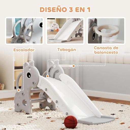Tobogán Infantil con Diseño de Jirafa Canasta y Escalera para Niños de 1-3 Años para Interior 106x51,5x52 cm Gris [3]