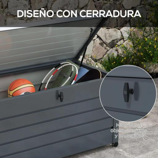 Baúl de Exterior de Acero Galvanizado con 4 Ruedas 2 Asas y 1 Cerradura con Llave 120x62x66 cm Gris Oscuro [5]