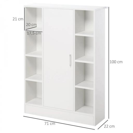 Armario de Suelo para Baño de Madera con 8 Compartimentos Abiertos y 1 Puerta con Estantes Ajustables Mueble Auxiliar Multiusos para Cocina Salón 71x22x100 cm Blanco [1]