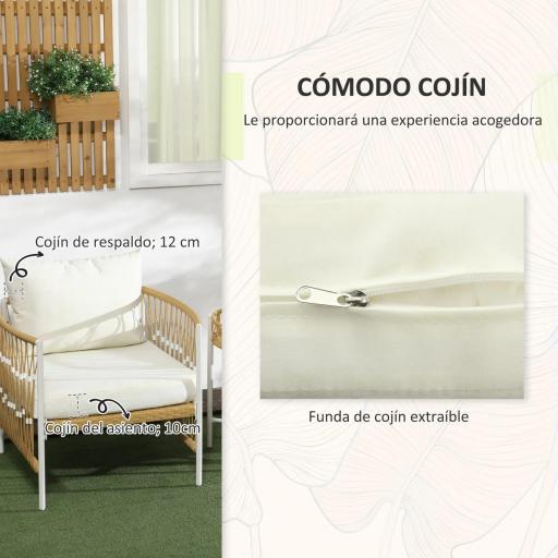 Conjunto Jardín Exterior de 2 Sillas y Mesa de Ratán con Cojines Acolchados para Balcón Terraza Amarillo y Crema [4]