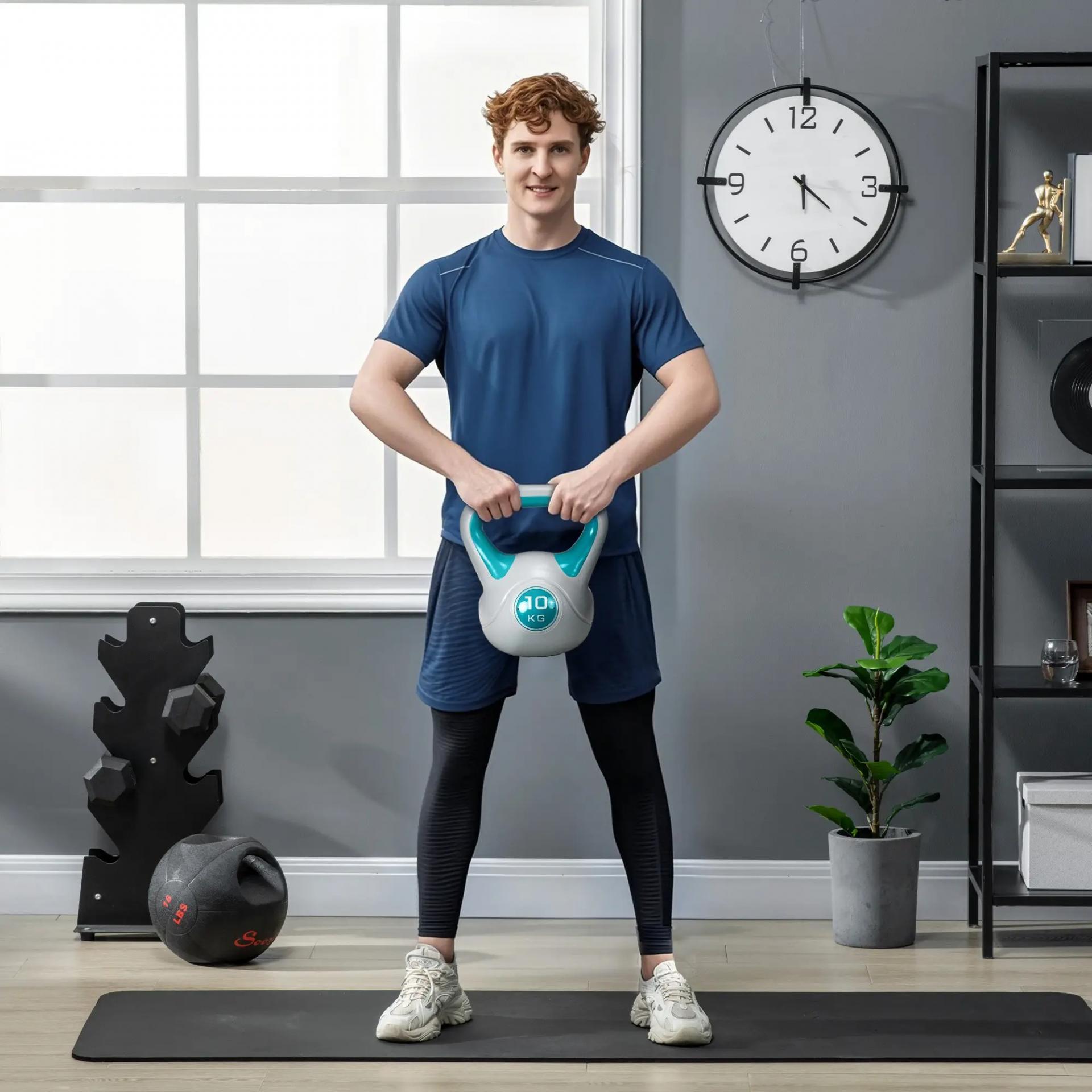 Pesa Rusa 10 kg Revestimiento de PU y Relleno de Arena para Entrenamiento de Fuerza 22x16x26 cm Azul y Gris