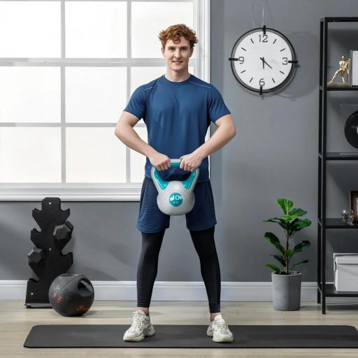 Pesa Rusa 10 kg Revestimiento de PU y Relleno de Arena para Entrenamiento de Fuerza 22x16x26 cm Azul y Gris