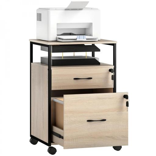 Cajonera de Oficina Cajonera para Escritorio con 2 Cajones y Ruedas para Tamaño Carta A4 44x40x66,5 cm Tono Madera [9]