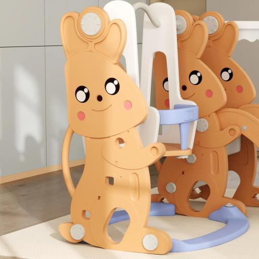 Tobogán Infantil con Columpio con Barandilla y Canasta 4 en 1 para Niños de +18 Meses 147,5x160x107 cm Naranja [6]