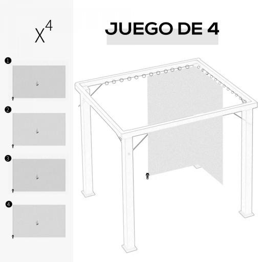  4 Paredes Laterales para Cenador 302x205 cm con 40 Ganchos y Anillos en C para Pérgola Gazebo Beige [7]