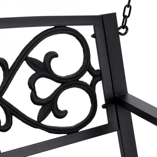 Banco Columpio de 2 Plazas Banco Colgante con Reposabrazos para Jardín Terraza Exterior 127x59,5x52 cm Negro [8]