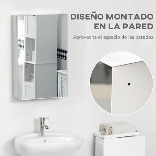 Armario de Baño con Espejo Armario de Pared con 3 Estantes de Almacenamiento para Ducha Aseo 39x12x60 cm Plata [5]