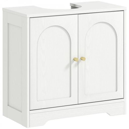 Mueble bajo Lavabo con 2 Puertas con Diseño de Arco Estante Ajustable Tiradores Dorados 60x30x65 cm Blanco [5]
