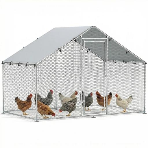 Corral para Gallinas Gallinero Metálico Grande de 3x1,7x1,9 m con Cubierta Impermeable y Anti-UV Plata [8]