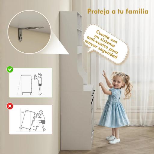 Alacena de Cocina con 2 Puertas Corredizas 3 Cajones Encimera para Microondas y Estantes Ajustables Blanco 93,5x40x180cm [5]
