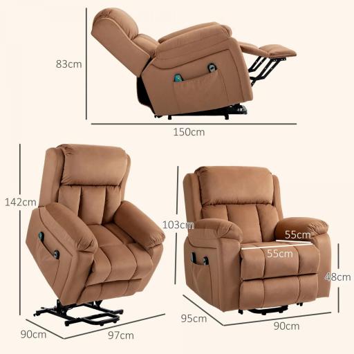Sillón Relax Reclinable Eléctrico Levanta Personas con Masaje Vibratorio y Calor Control Remoto Reposapiés Marrón [1]