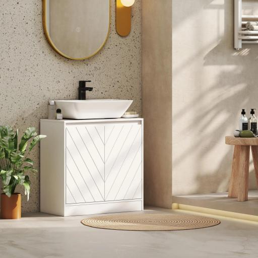 Mueble Bajo Lavabo Mueble de Baño con 2 Puertas Estante Ajustable para Lavabos con o sin Pedestal 60x30x59,8 cm Blanco [6]