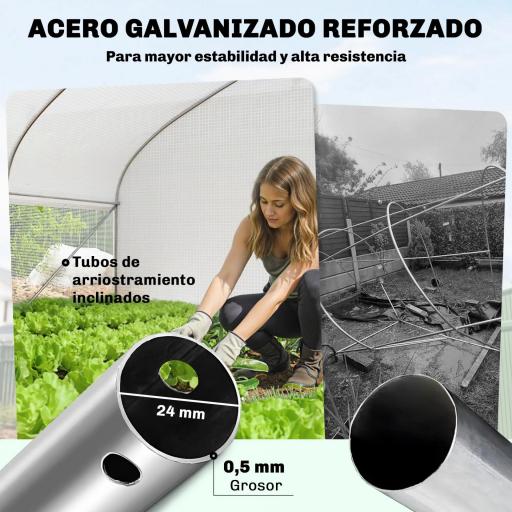Invernadero de Túnel 6x3x2 m con Anti-UV y Puerta Enrollable con Cremallera Paredes Laterales con Malla Blanco [4]