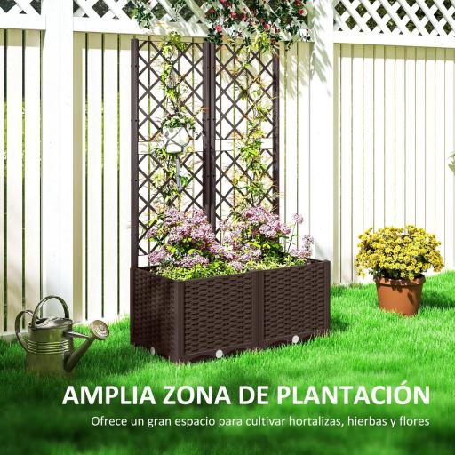 Jardinera con Enrejado de Plástico para Plantas Trepadoras con Drenaje y Amplio Espacio de Cultivo 80x40x135 cm Marrón [3]