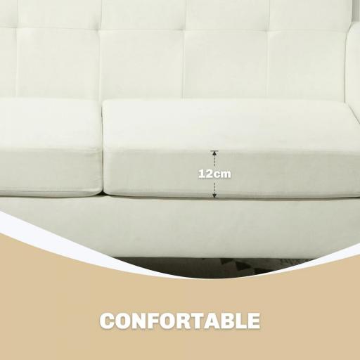 Sofá de 2 Plazas Tapizado en Lino con Reposabrazos y Patas de Madera Carga 250 kg para Dormitorio Oficina Crema [6]