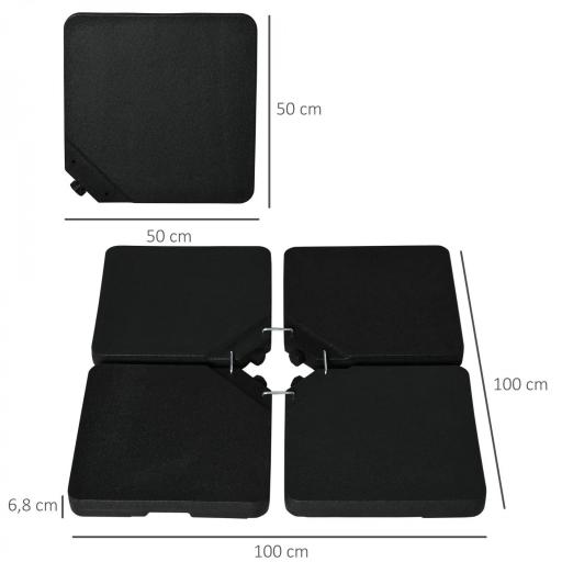 Conjunto de 4 Pesos Rellenables para Base de Sombrilla Cruzada con 15 Litros de Agua o 17,5 kg de Arena Negro [1]