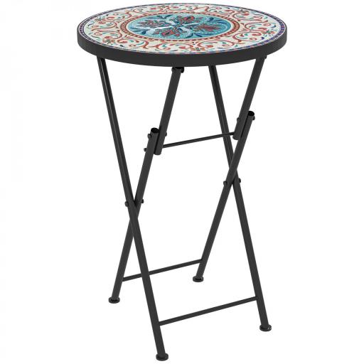 Mesa Auxiliar Redonda de Jardín Plegable con Encimera de Mosaico y Almohadillas Antideslizantes Ø35,5x55 cm Multicolor [8]