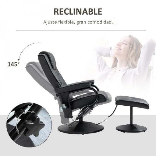 Sillón Relax Reclinable con Reposapiés Sillón de Masaje Eléctrico con 10 Puntos de Masaje Sillón Relax Giratorio con Mando a Distancia para Salón Oficina Negro [7]