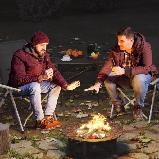 Sillas de Camping Plegables de Aluminio con Respaldo Alto Ajustable Reposabrazos de Madera 59x67x96 cm Negro