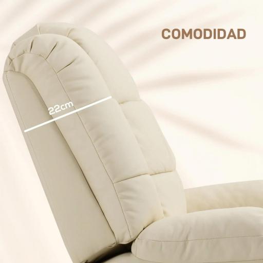 Sillón de Masaje Reclinable con 8 Puntos de Masaje Mando a Distancia Tapizado en PU Reposapiés Bolsillo Lateral Crema [4]