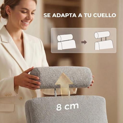 Silla de Escritorio con Reposapiés Tapizada en Borreguito con Respaldo Reclinable Reposacabezas Ajustable Gris Claro [6]