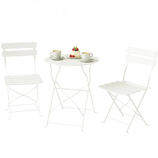 Conjunto de Jardín Plegable con 2 Sillas Plegables Mesa Redonda Estructura Metálica Electrofórica para Balcón Crema [9]