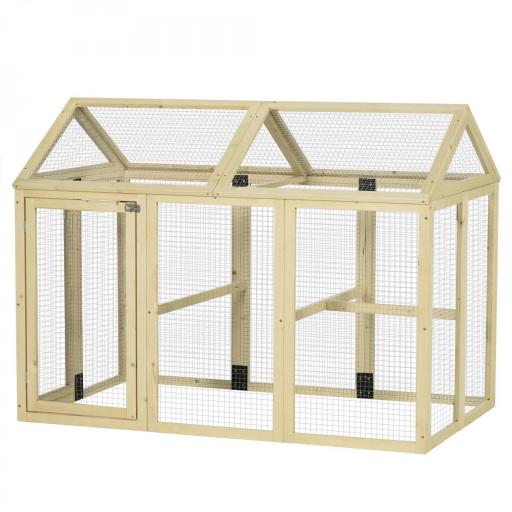 Gallinero para Exterior 140x88,5x106 cm con 3 Perchas Marco de Madera y 2 Puertas con Cierre Madera Natural [9]