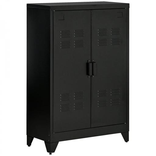 Armario Metálico con Doble Puerta y 2 Baldas Ajustables Mueble Multiusos para Oficina Salón Dormitorio 75x33x110cm Negro [8]