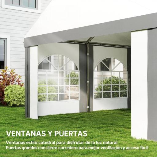 Carpa para Fiesta 4x8 m Carpa de Jardín con Paredes Extraíbles Puertas y Ventanas Anti-UV para Boda Camping Gris [7]