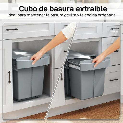 Cubo de Basura bajo Fregadero 2 Contenedores de Reciclaje Extraíble 2 x 20 L Deslizamiento Suave Gris [4]