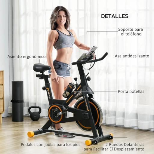 Bicicleta Estática con Volante de 8 kg Pantalla LCD Pulsómetro Sillín y Manillar Ajustables 103x48x115 cm Naranja [2]
