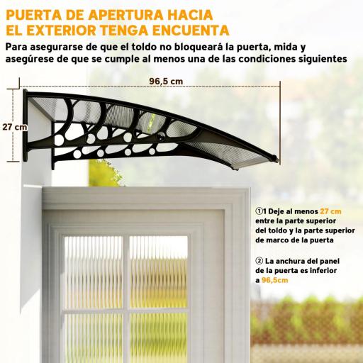 Marquesina para Puertas y Ventanas 103x96,5 cm con Paneles de Policarbonato Regleta de Aluminio Transparente [5]