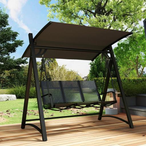 Columpio de Jardín de 3 Plazas con Techo Ajustable UPF50+ Asiento Transpirable Carga 360 kg 188x130x183 cm Gris [7]