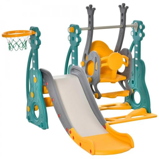 Tobogán Infantil con Columpio y Canasta de Baloncesto 3 en 1 para 18-36 Meses con Asiento Ajustable Parque Infantil para Interior y Exterior 152x149x107 cm Multicolor [8]