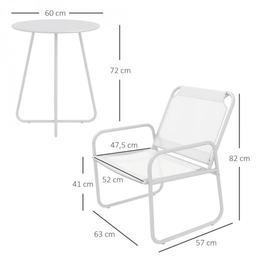 Conjunto de Muebles de Jardín de 3 Piezas con Marco de Acero Reposabrazos y Almohadillas Ajustables para los Pies Blanco [1]