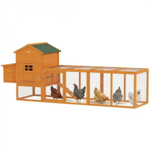 Gallinero de Madera Grande para 3-6 Gallinas con Techo Asfáltico Nido y Bandeja Extraíble 297,5x68x118 cm Natural [10]