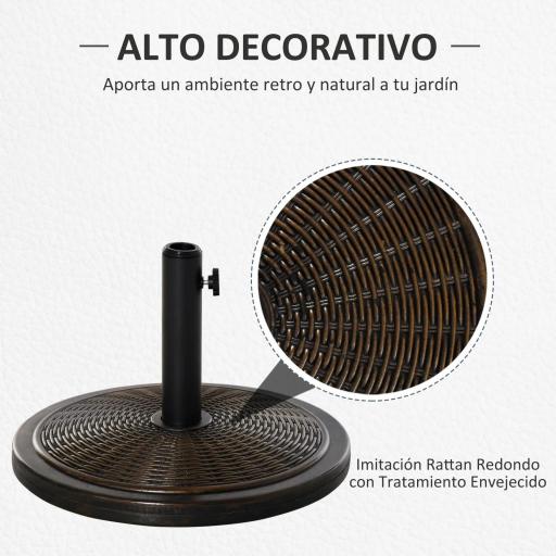 Base para Sombrilla de Jardín Peso Neto 13 kg Soporte de Parasol de Cemento Retro para Postes de 35mm/38mm/48mm para Terraza Patio Exterior Ø48x34 cm Bronce [3]