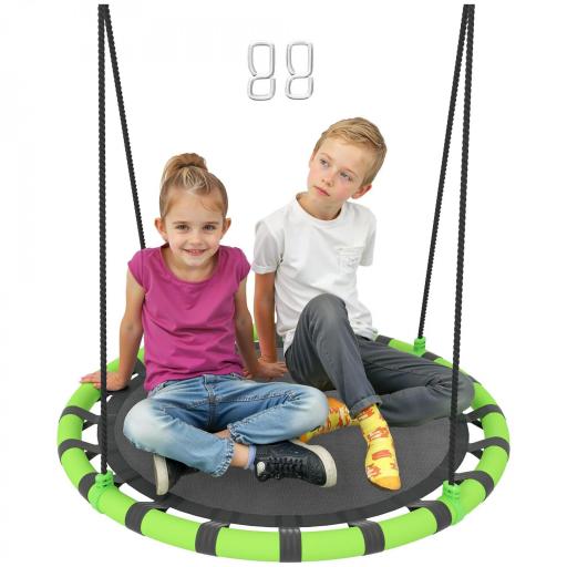 Columpio Infantil Redondo de 100 cm para Jardín con Altura Ajustable y Soporte de 150 kg Ø100x180 cm Negro y Verde [9]