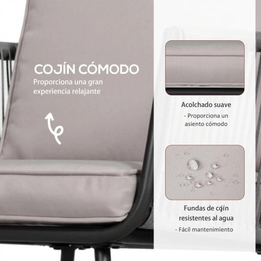 Conjunto de Muebles de Jardín de Ratán 3 Piezas Incluye 1 Mesa y 2 Sillones con Cojines Acolchados Gris [4]