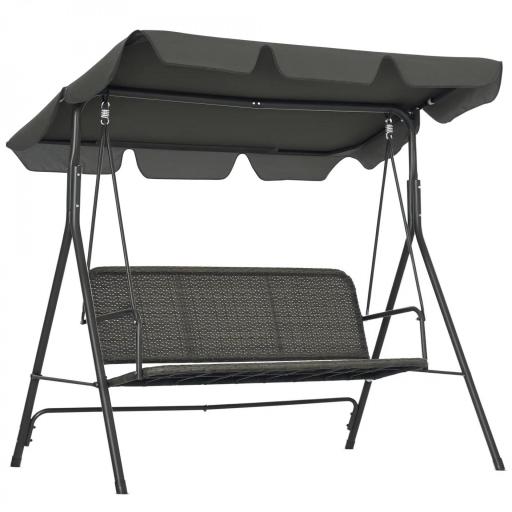 Balancín de Jardín Exterior de 3 Plazas con Toldo Ajustable Asiento de Ratán PE y Reposabrazos 167x112x153 cm Gris [9]