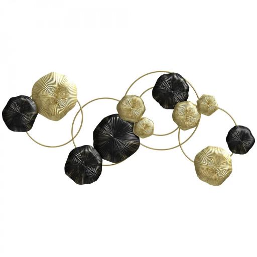 Decoración de Pared de Metal con Forma de Hoja de Loto Escultura de Pared para Decoración Hogar 84x35 cm Dorado y Negro [2]