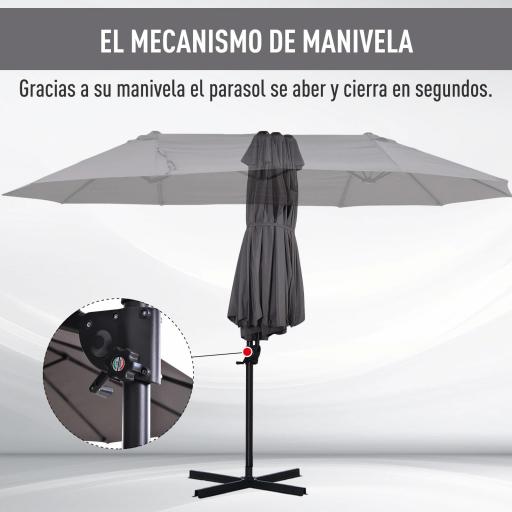 Sombrilla Doble de 270x445x260 cm Parasol Grande Inclinable con Manivela para Abrir y Cerrar Fácil Color Gris [2]