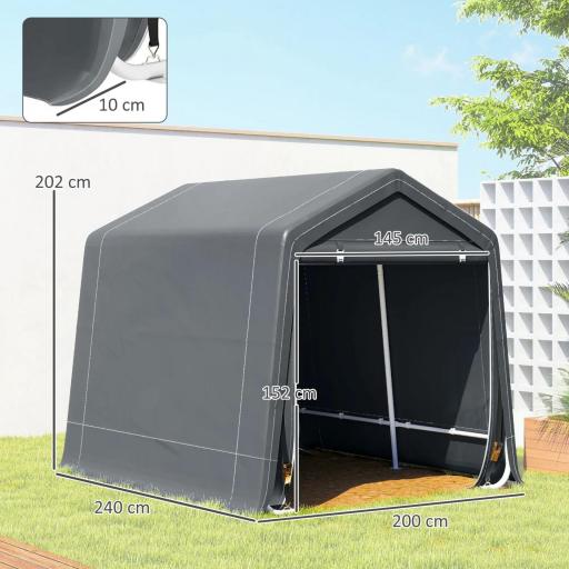 Carpa de Jardín para Bicicletas con Marco de Metal 2 Puertas con Cremallera Impermeable Anti-UV 2,4x2x2 m Gris Oscuro [1]