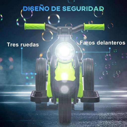 Moto Eléctrica para Niños de +2 Años con Función de Soplar Burbujas Faros Música Velocidad 3 km/h Carga 30 kg Verde [5]