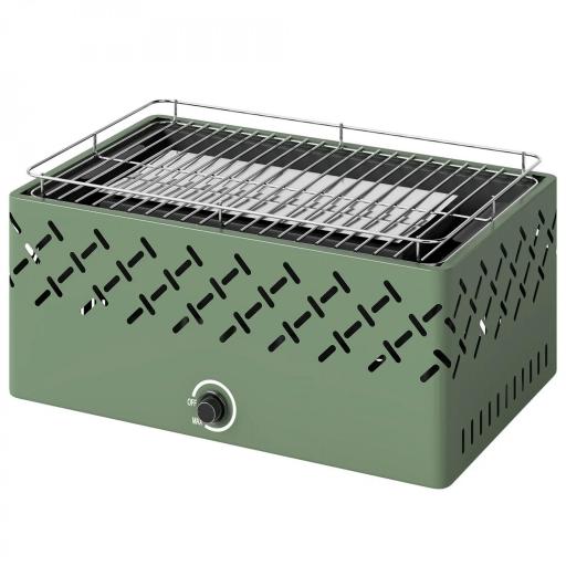 Barbacoa de Carbón 45,5x29x21 cm con Ventilador Integrado Temperatura Ajustable y Bandeja de Carbón Verde Claro [8]